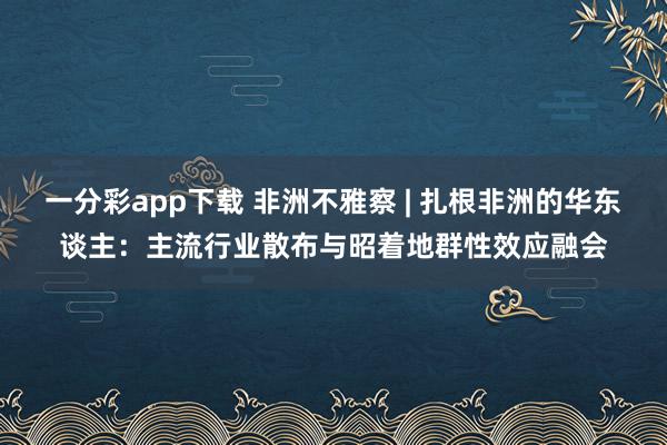 一分彩app下载 非洲不雅察 | 扎根非洲的华东谈主：主流行业散布与昭着地群性效应融会