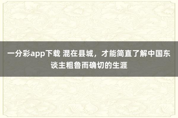 一分彩app下载 混在县城，才能简直了解中国东谈主粗鲁而确切的生涯