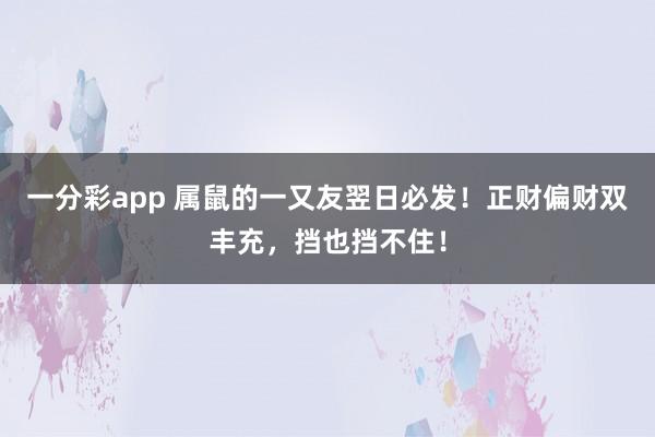 一分彩app 属鼠的一又友翌日必发！正财偏财双丰充，挡也挡不住！