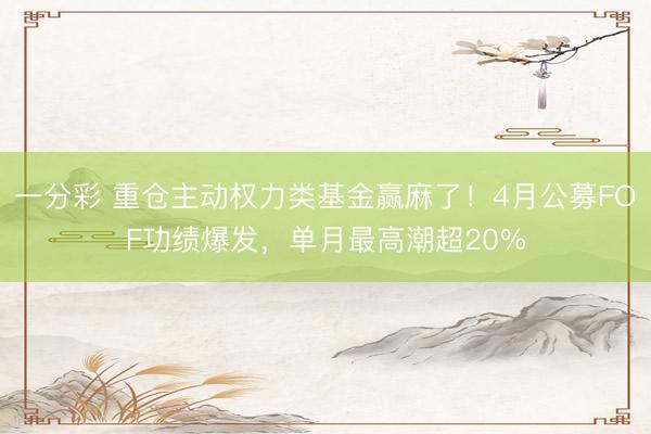 一分彩 重仓主动权力类基金赢麻了！4月公募FOF功绩爆发，单月最高潮超20%
